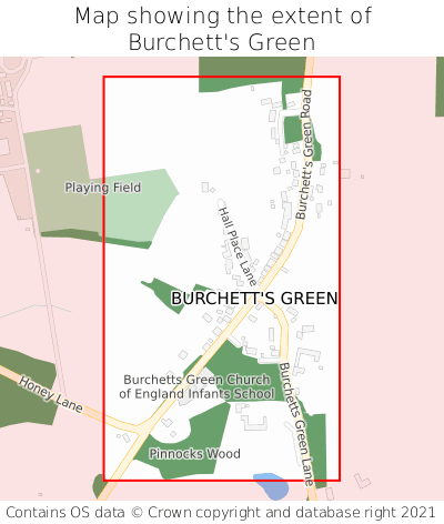 Map showing extent of Burchett's Green as bounding box