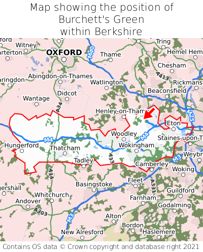 Map showing location of Burchett's Green within Berkshire
