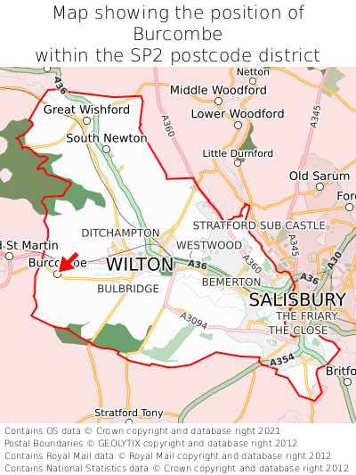 Map showing location of Burcombe within SP2