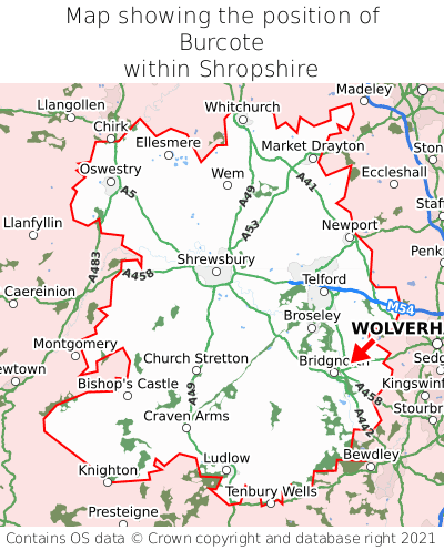 Map showing location of Burcote within Shropshire