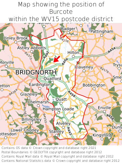 Map showing location of Burcote within WV15