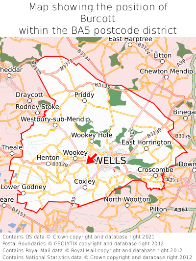 Map showing location of Burcott within BA5