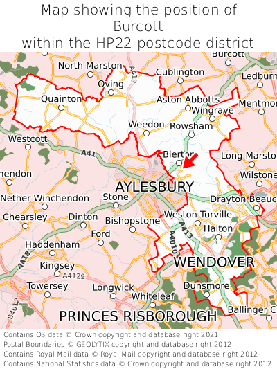 Map showing location of Burcott within HP22
