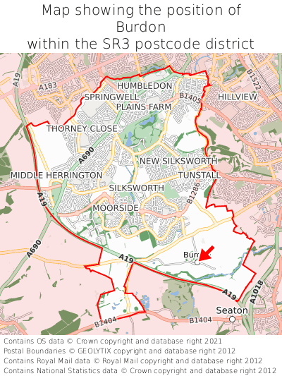 Map showing location of Burdon within SR3