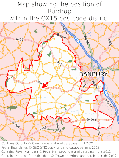 Map showing location of Burdrop within OX15