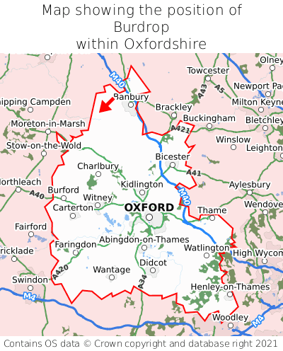Map showing location of Burdrop within Oxfordshire