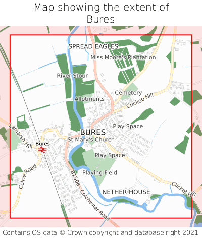 Map showing extent of Bures as bounding box