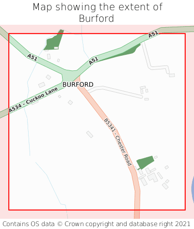 Map showing extent of Burford as bounding box
