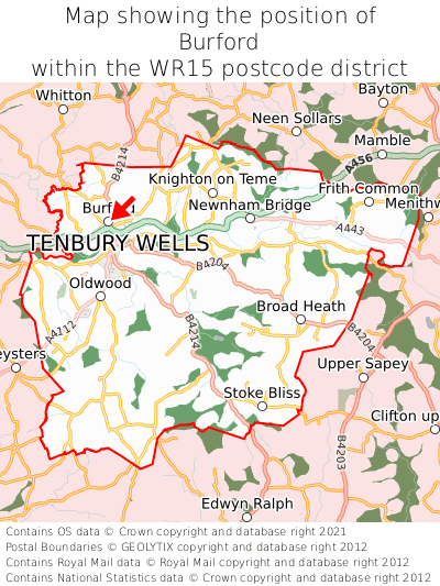 Map showing location of Burford within WR15
