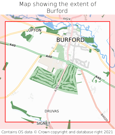 Map showing extent of Burford as bounding box