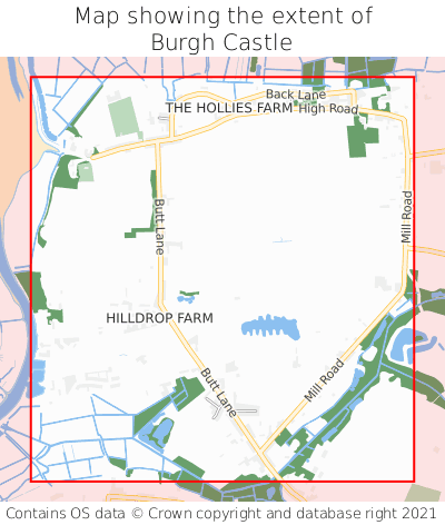 Map showing extent of Burgh Castle as bounding box