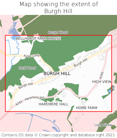 Map showing extent of Burgh Hill as bounding box