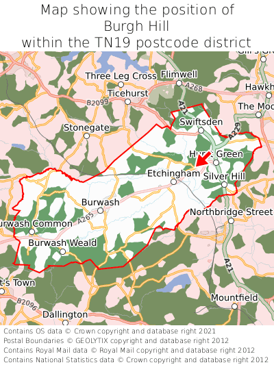 Map showing location of Burgh Hill within TN19