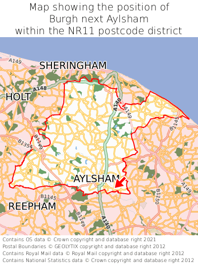 Map showing location of Burgh next Aylsham within NR11