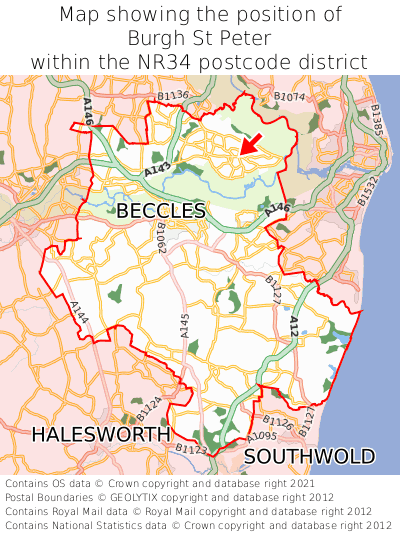 Map showing location of Burgh St Peter within NR34