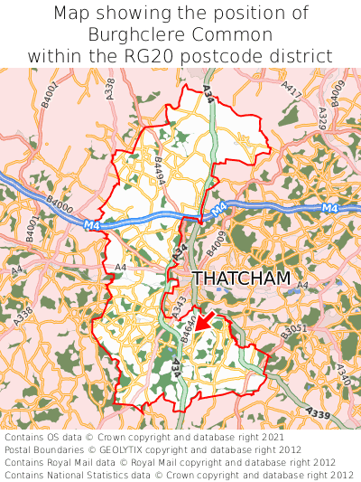 Map showing location of Burghclere Common within RG20