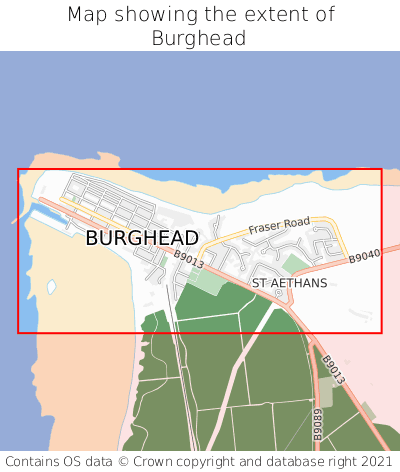 Map showing extent of Burghead as bounding box
