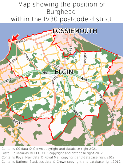 Map showing location of Burghead within IV30