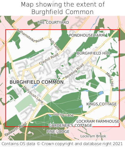Map showing extent of Burghfield Common as bounding box