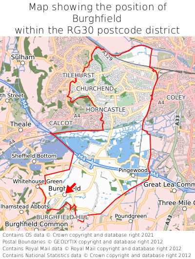 Map showing location of Burghfield within RG30