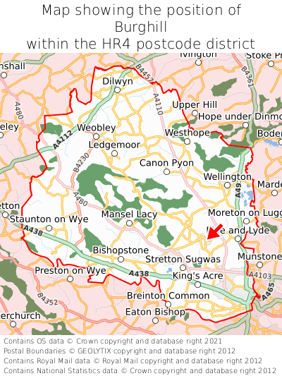 Map showing location of Burghill within HR4