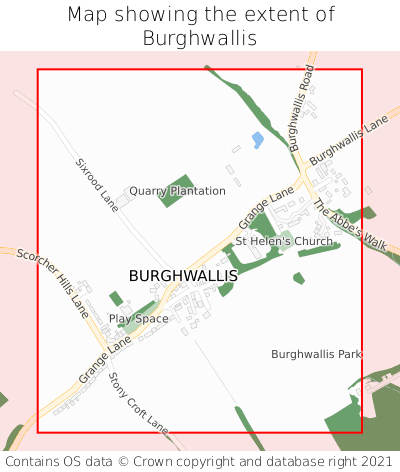 Map showing extent of Burghwallis as bounding box