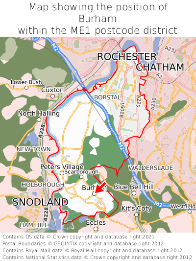 Map showing location of Burham within ME1