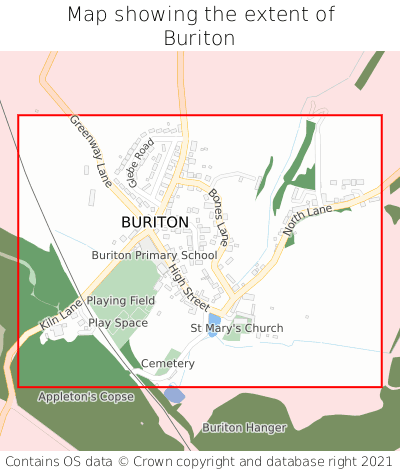 Map showing extent of Buriton as bounding box