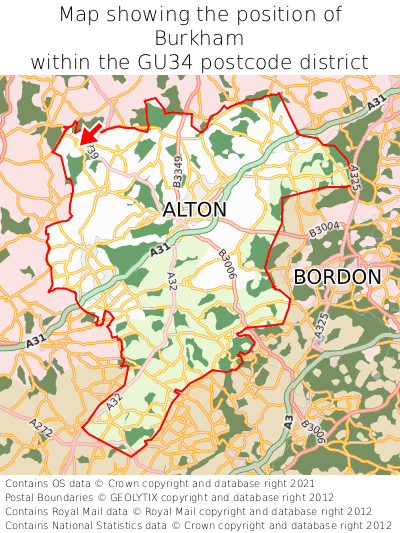 Map showing location of Burkham within GU34