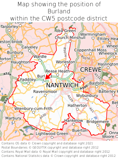 Map showing location of Burland within CW5