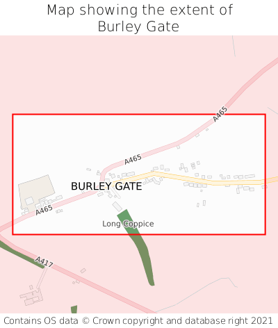 Map showing extent of Burley Gate as bounding box