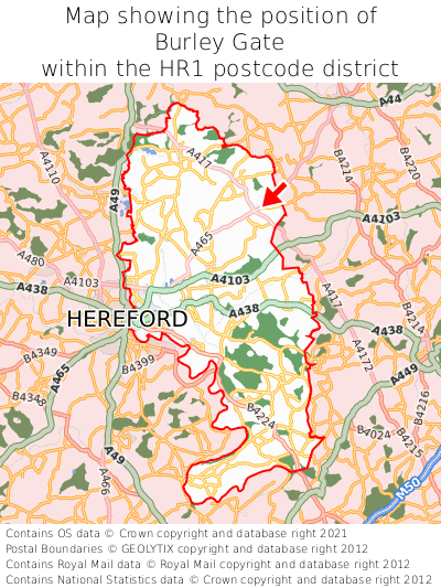 Map showing location of Burley Gate within HR1