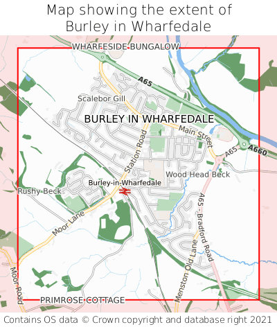 Map showing extent of Burley in Wharfedale as bounding box