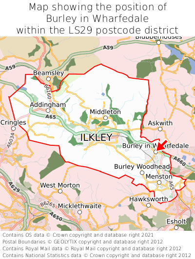 Map showing location of Burley in Wharfedale within LS29