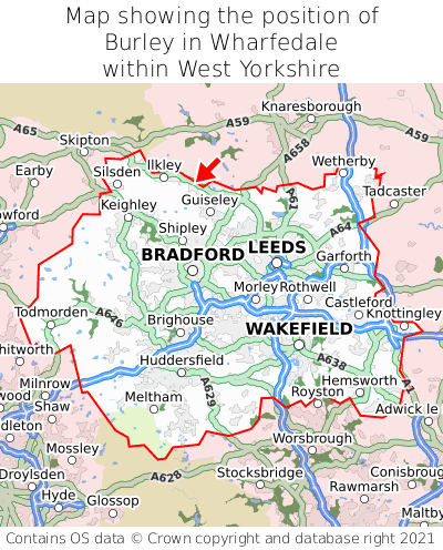 Map showing location of Burley in Wharfedale within West Yorkshire
