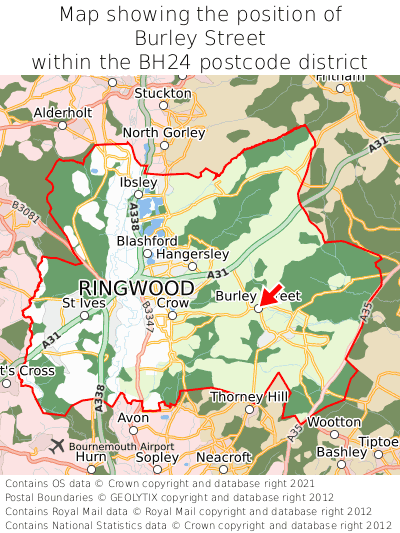 Map showing location of Burley Street within BH24