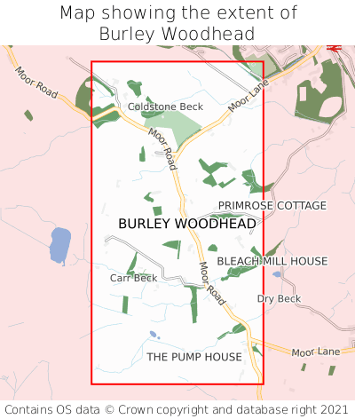 Map showing extent of Burley Woodhead as bounding box