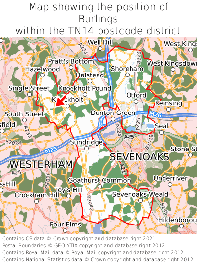 Map showing location of Burlings within TN14