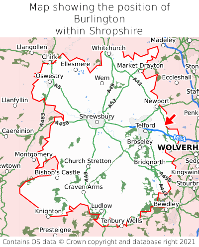 Map showing location of Burlington within Shropshire