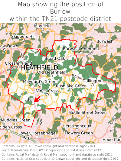 Map showing location of Burlow within TN21