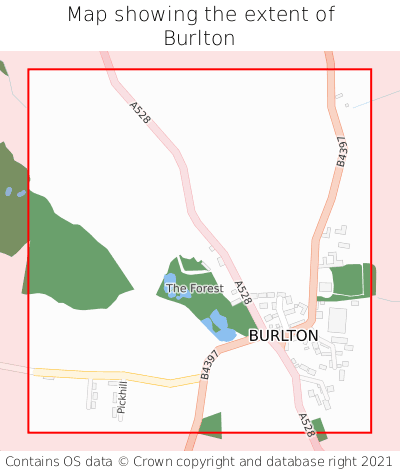 Map showing extent of Burlton as bounding box