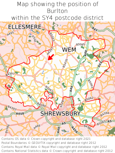 Map showing location of Burlton within SY4