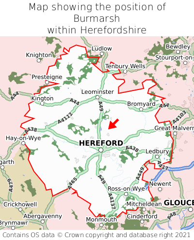 Map showing location of Burmarsh within Herefordshire