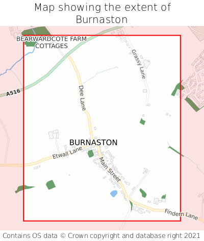 Map showing extent of Burnaston as bounding box