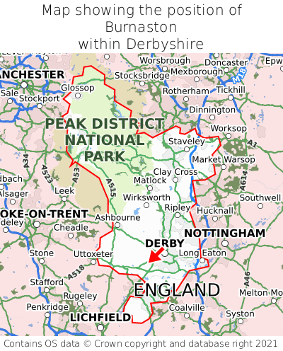 Map showing location of Burnaston within Derbyshire