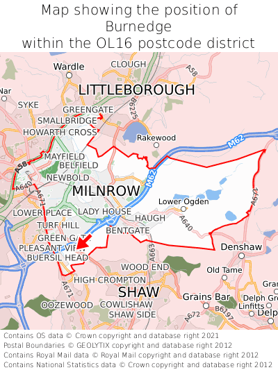 Map showing location of Burnedge within OL16