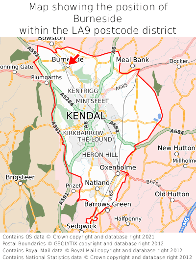 Map showing location of Burneside within LA9