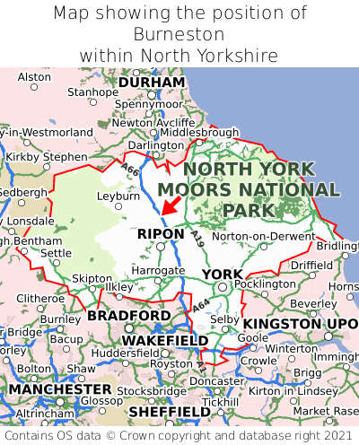 Map showing location of Burneston within North Yorkshire