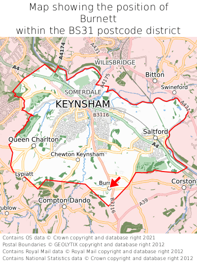 Map showing location of Burnett within BS31