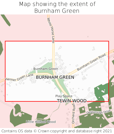 Map showing extent of Burnham Green as bounding box